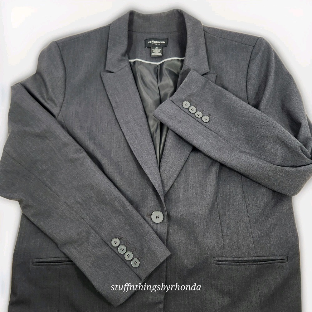Liz Claiborne Career Women's Dark Gray Single Button Blazer Jacket Size 16